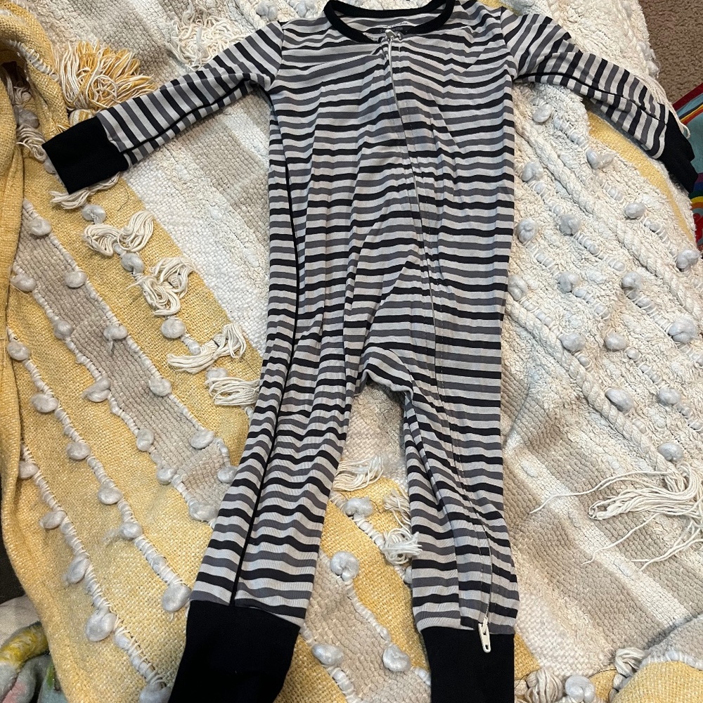B 7   Sweet Bamboo Striped Zip Romper